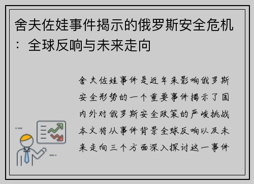 舍夫佐娃事件揭示的俄罗斯安全危机：全球反响与未来走向