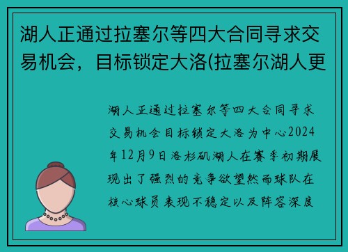 湖人正通过拉塞尔等四大合同寻求交易机会，目标锁定大洛(拉塞尔湖人更衣室)