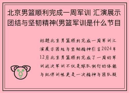 北京男篮顺利完成一周军训 汇演展示团结与坚韧精神(男篮军训是什么节目)