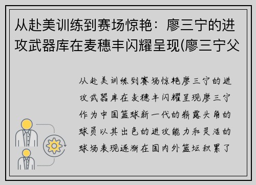 从赴美训练到赛场惊艳：廖三宁的进攻武器库在麦穗丰闪耀呈现(廖三宁父亲)