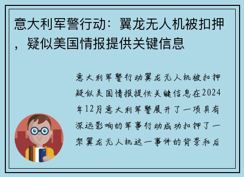 意大利军警行动：翼龙无人机被扣押，疑似美国情报提供关键信息