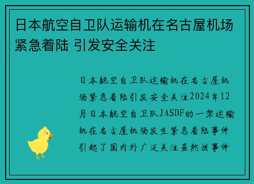 日本航空自卫队运输机在名古屋机场紧急着陆 引发安全关注
