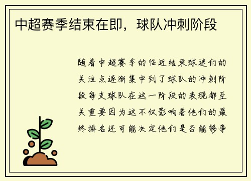 中超赛季结束在即，球队冲刺阶段